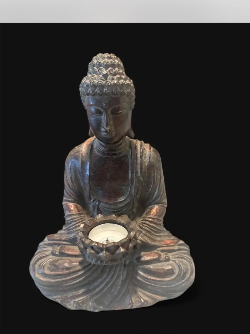 Serene Seated Buddha Candle Holder in Antique Bronze Tone